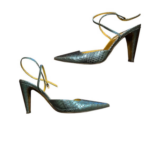 Monica Magli Snake Effect Leather Sandals - Picture 1 of 2